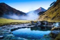 hot steamy spring nestled between rugged mountain