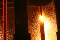 Hot steel in continuous casting machine. Royalty Free Stock Photo