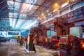 Hot steel on conveyor in steel mill, Metallurgical industry. Royalty Free Stock Photo