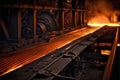 Hot steel on conveyor in steel mill metallurgical industry machine Royalty Free Stock Photo