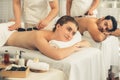 Hot stone massage at spa salon in luxury resort. Quiescent