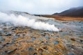 Hot sulfuric steam vent spewing sulphur steam in the hot sulfuric and geothermal area of Namaskard in Myvatn/Iceland.