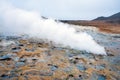 Hot sulfuric steam vent spewing sulphur steam in the hot sulfuric and geothermal area of Namaskard in Myvatn/Iceland.