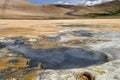 Hot sulfurous gases emerging from boiling mud pool in Iceland
