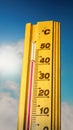 Hot summer day, the thermometer displays a high heatwave temperature Royalty Free Stock Photo