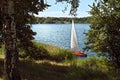 Hot summer in Germany-yacht on the lake in the vicinity of the city of Leipzig Germany and the park zone