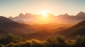 hot summer light, rising sun in the morning mountains travel landscape generative ai Royalty Free Stock Photo