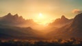 hot summer light, rising sun in the morning mountains travel landscape generative ai