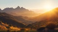 hot summer light, rising sun in the morning mountains travel landscape generative ai