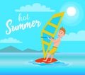 Hot Summer Poster Windsurfing Sport Activity Vector