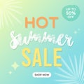 Hot summer sale banner. Colorful gradient background. Vector illustration, flat design Royalty Free Stock Photo