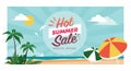 Hot summer sale promotional banner with tropical beach Royalty Free Stock Photo