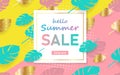 Hot summer sale template banner. Trendy summer tropical and palm leaves Royalty Free Stock Photo