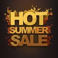 Hot summer sale. Typographic design, flames, fire. Business banner, poster, flyer, marketing, advertising. Burning font, dark Royalty Free Stock Photo