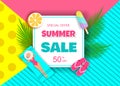 Hot Summer Sale Typography Paper Foldable DesignTropical Fruits. Vector illustration for advertising purposes