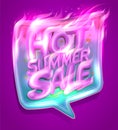 Hot summer sale, vector banner design with burning letters Royalty Free Stock Photo