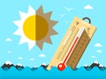 Hot Summer Temperature. Thermometer in Sea