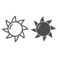 Hot sun line and glyph icon. Summer vector illustration isolated on white. Sunshine outline style design, designed for