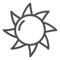 Hot sun line icon. Summer vector illustration isolated on white. Sunshine outline style design, designed for web and app