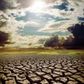 Hot sun over drought earth Royalty Free Stock Photo