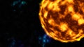 Hot sun surface with solar flares in starry outer space Royalty Free Stock Photo