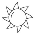 Hot sun thin line icon. Summer vector illustration isolated on white. Sunshine outline style design, designed for web