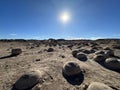 Hot Sunshine Over the Desert Land Filled with Ominous Rock Concretions! Royalty Free Stock Photo
