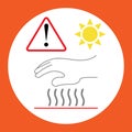 Hot surface symbol with hand and sun and hazard warning attention sign