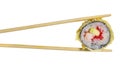 Hot sushi roll in chopsticks isolated Royalty Free Stock Photo