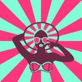 Hot tan girl in bikini in flat pop art style Royalty Free Stock Photo