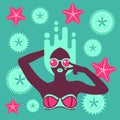 Hot tan girl in bikini in flat pop art style Royalty Free Stock Photo