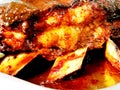 Hot tasty barbecue, shashlik, kebab, skewer close up. Royalty Free Stock Photo