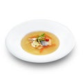 Hot tasty healthy soup with fish and vegetables