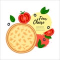 Hot Tasty pizza four cheese design text