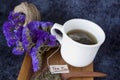 Hot tea cup with tea on spoon