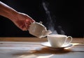 Hot tea cup on wood background.Hot drink.