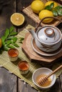 Hot tea with lemon and natural honey Royalty Free Stock Photo