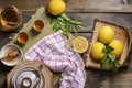 Hot tea with lemon and natural honey Royalty Free Stock Photo
