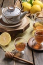 Hot tea with lemon and natural honey Royalty Free Stock Photo