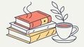 Hot Tea and Stack of Books Vector, Reading Break Comfort, vector design Generative AI Royalty Free Stock Photo