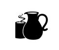 Hot tea and teapot silhouette vector