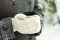 Hot tea in a thermocup outdoor in winter