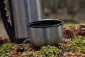 Hot tea in thermos for a walk in the woods Royalty Free Stock Photo