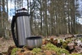 Hot tea in thermos for a walk in the woods Royalty Free Stock Photo