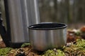Hot tea in thermos for a walk in the woods Royalty Free Stock Photo