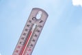 hot temperature,Thermometer on sky with sun shining in summer show higher Weather, concept global warming Royalty Free Stock Photo