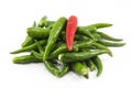 Hot thai chilli peppers on white background