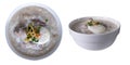 Hot Thai congee (rice porridge) with minced pork ball and boiled egg as breakfast Royalty Free Stock Photo