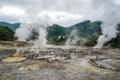 Hot thermal springs and geysers in Furnas Village, Sao Miguel island, Azores, Portugal. Royalty Free Stock Photo