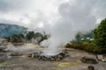 Hot thermal springs and geysers in Furnas Village, Sao Miguel island, Azores, Portugal. Royalty Free Stock Photo